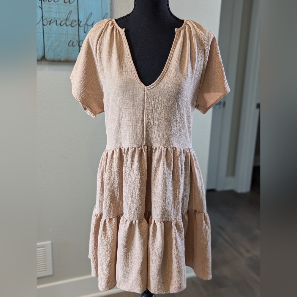 Hyfve Beige V-Neck Tiered Mini Dress New With Tags
